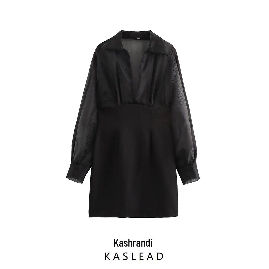 

2024 Women s Winter Fashion: European & American Style Organza Spliced Dress Large чёрный
