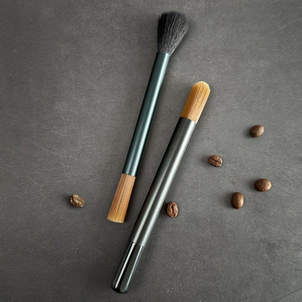 Double Head Coffee Grinder Cleaning Brush Aluminum Handle Coffee Machine Brush  Cafe