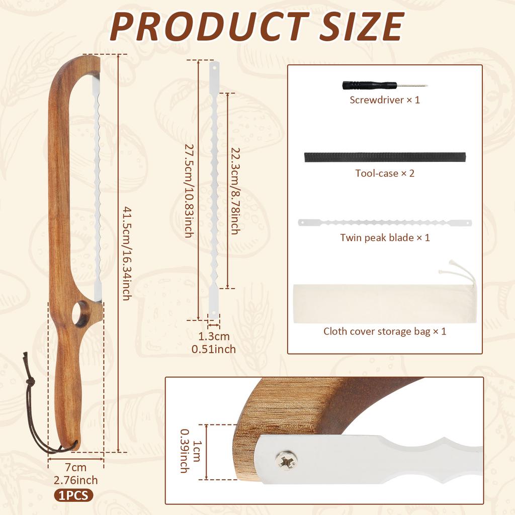 Sourdough Bread Slicer for Homemade Bread Wooden Breads Bow Knife with Stainless Steel Blades Serrated Sourdough Breads Knife