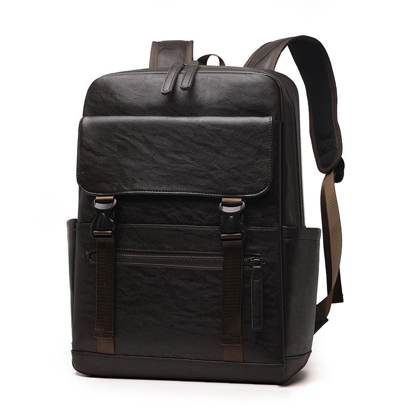 Men's PU Backpack Waterproof Large Capacity Business Commuting Computer Backpack Student School Bag