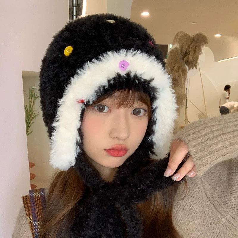 

Можно использовать как сумку для согревания зимой, защиту для ушей, плюшевую шапку, плюшевую и утолщенную, милую женскую вязаную шапку One size [Show small face √]