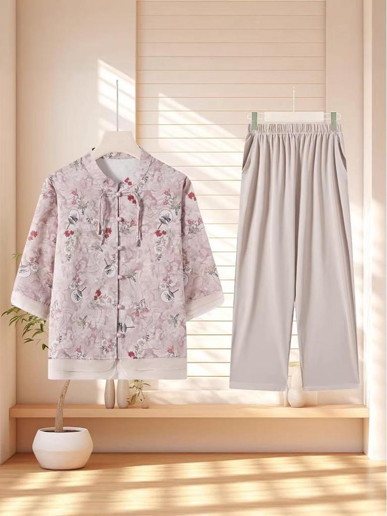 Muttertag Ethnische Stil Kurzarm Sommerbluse für Damen: Altersreduzierender Neuer Chinesischer Stil