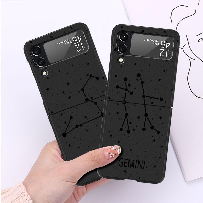 Twelve Constellations Luxury Case For Samsung Galaxy Z Flip 3 4 5G Funda ZFlip 3 Black PC Hard Back Phone Capas