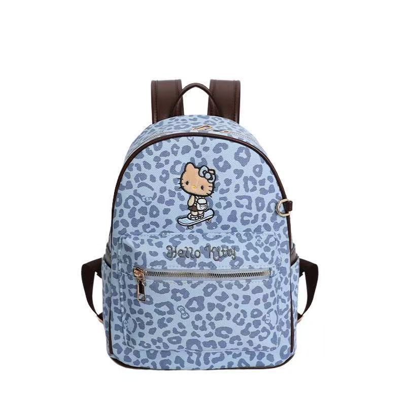 Hello Kitty Leopard Pattern Pu Backpack With Vintage Design And Spacious Storage For Casual Outings