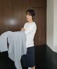 MOOD INSIDE Waffle Semi-Crop Long Sleeve_Gray