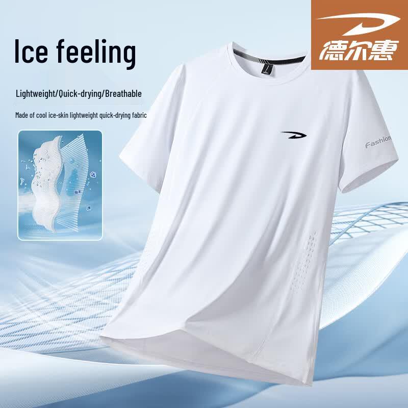 DELHUI Men s Ice-Feel Quick-Dry Round Neck T-Shirt 8XL