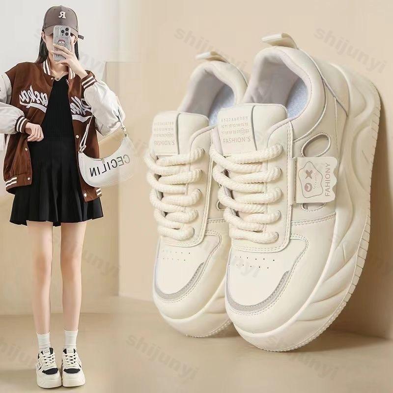 Women's Sneakers Lace Up Anti Slip Comfortable New Height Increasing Casual Shoes Students Platform Outdoor Skateboard Shoes