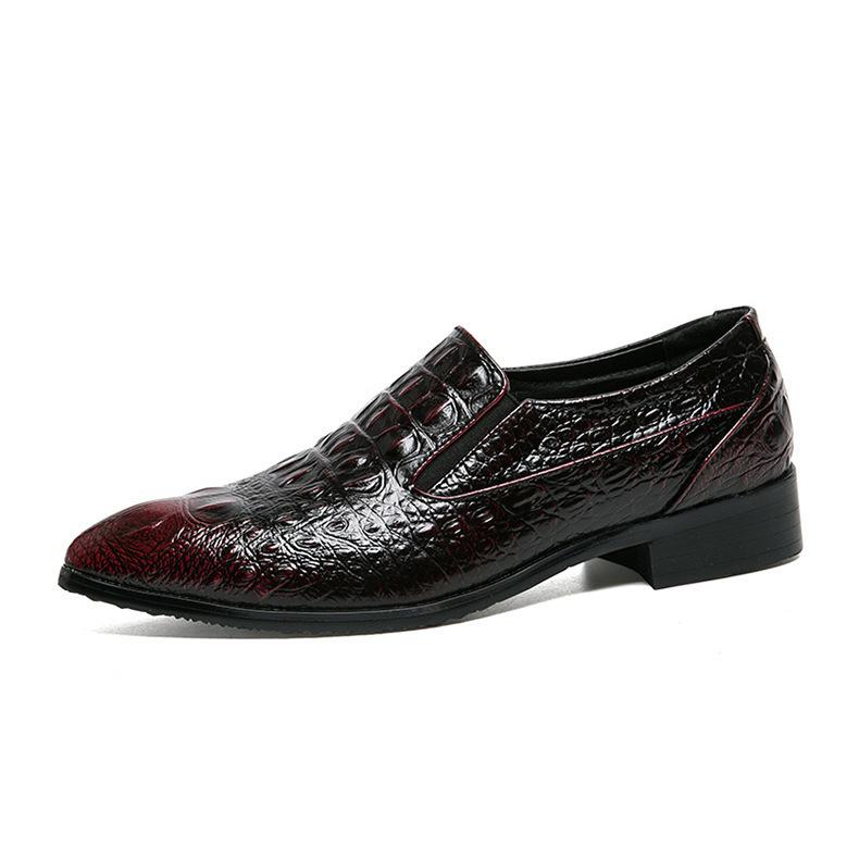 Men's Shoes Spring Crocodile Pattern Casual Shoes Pointed Business Dress Leather Shoes British Retro Casual Single Shoes Men