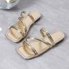 Square head large size flat slippers women's 2025 new low-heeled thin straps wear beach shoes women