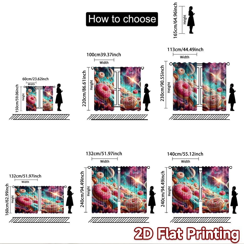 2D Flat Printing 2pcs Curtains Cosmic Donut Galaxy Swirl Digital Printed Polyester Drapes Family Party Decoration Perfect for