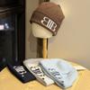 New Japanese Style Ins Letter Knitted Woolen Hat for Women in Autumn and Winter Versatile Cycling Warm and Cold Proof Pullover Cap