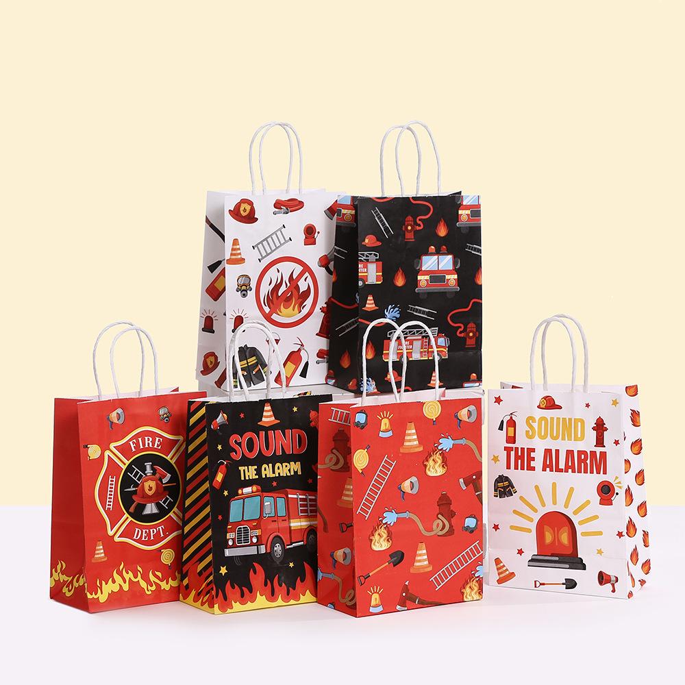 StoBag Fire Truck Paper Gift Bags for Sweets Gift Wrapping Bags Kids Birthday Party Treat Packaging Designer Kraft Bags