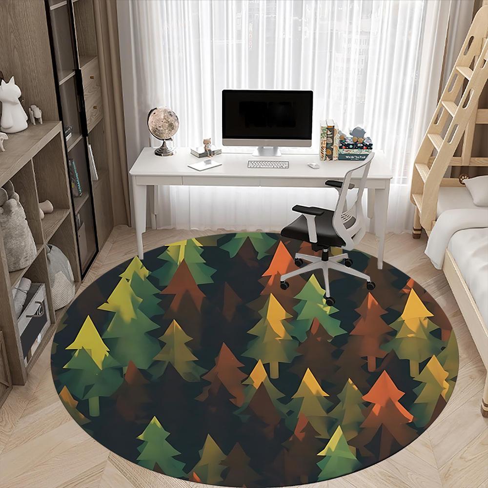 1pc Forest Trees Office Round Area Rug, Indoor Mat Suitable For Office, Under Office Chairs Bedroom Living Room Home Decor, Room Deco