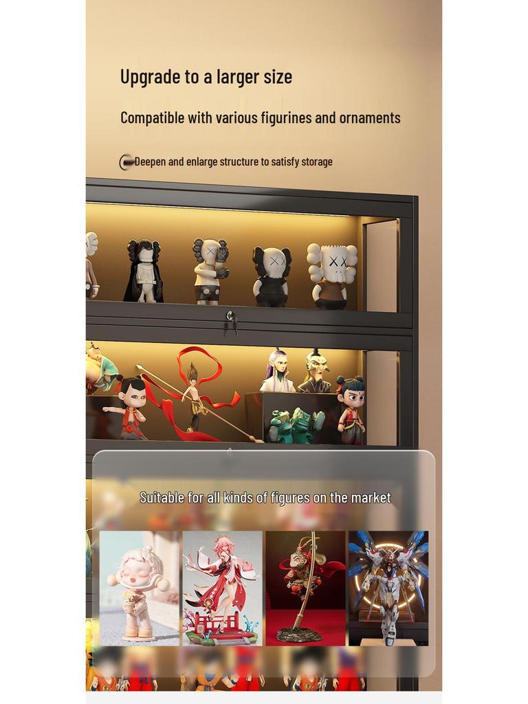Acrylic Lockable Display Case with LED Lights for Figurines and Models, Dustproof Transparent Stand