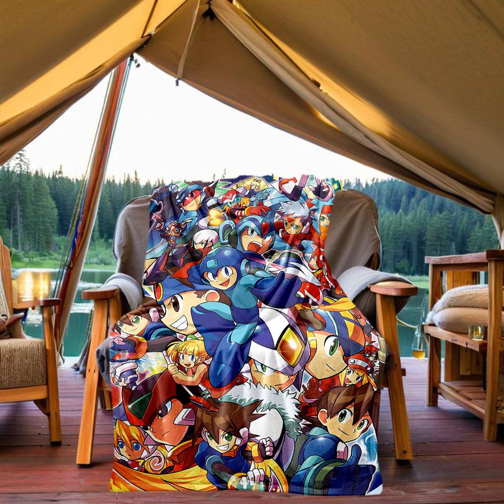 1pc Mega Man Characters All-Season Comfort, Outdoor Flannel Blanket - Soft, Warm & Cozy for Naps, Camping & Travel 025