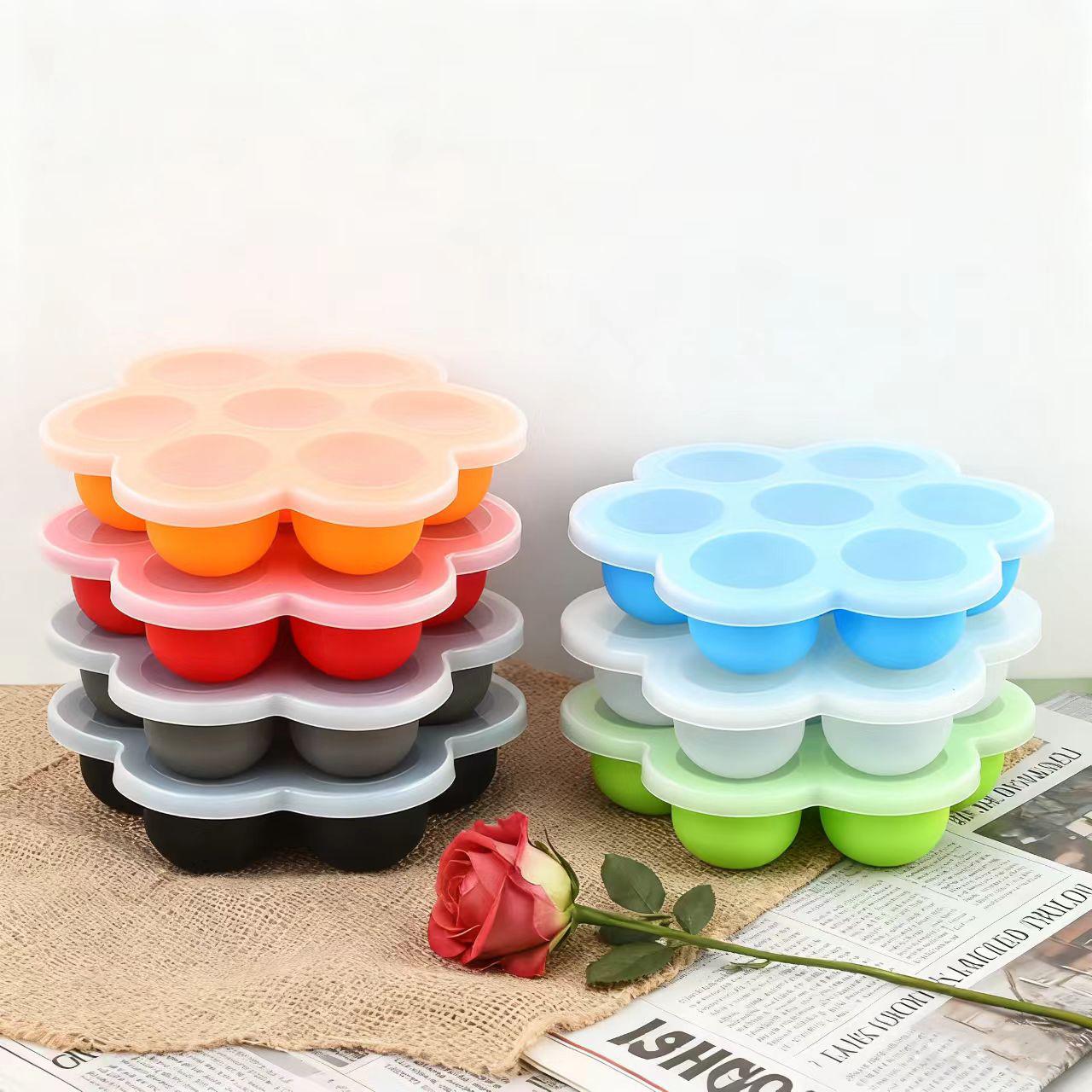 Food-Grade Silicone Baby 7-Hole Ice Cube Tray and Baking Pan Opp Packaging синий