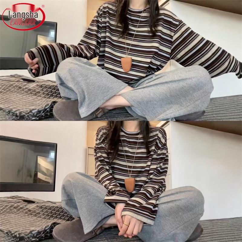 Langsaha Women s Retro Striped Long Sleeve T-Shirt M