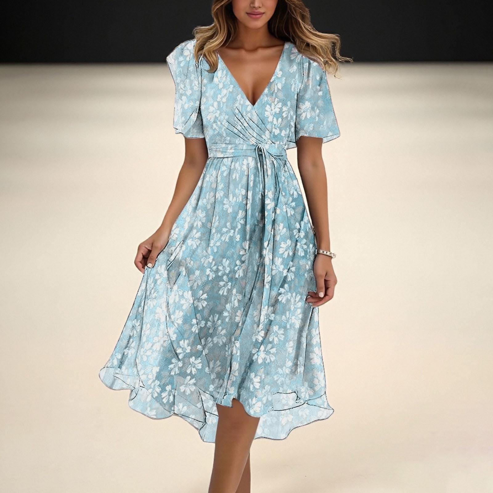 

Women s Summer Loose V Neck Short Sleeve Dress, Elegant Dress M