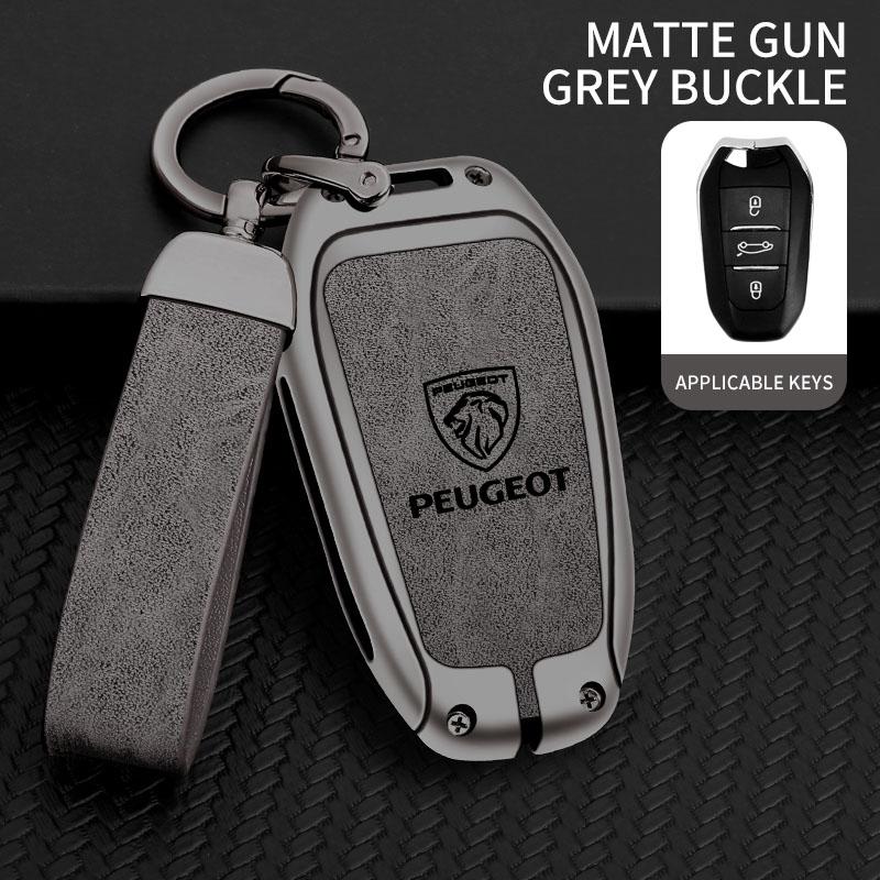 2026 Hot Car Sticker Leather Zine Alloy Car Smart Key Case Shell Cover Protector Fob For Peugeot 308 408 508 2008 3008 4008 5008