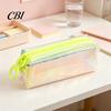 Rainbow Gradient Pen Bag Iridescent Holographic Pencil Case, Transparent Stationery with Wide Correction Tape Holder Case U-Shaped Zipper, Large