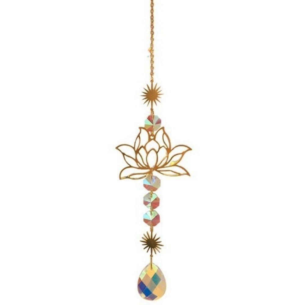 Exquisite Glass Sun Catcher Decoration Crystal Lotus Pendant Rhinestone Hanging  Garden Flower