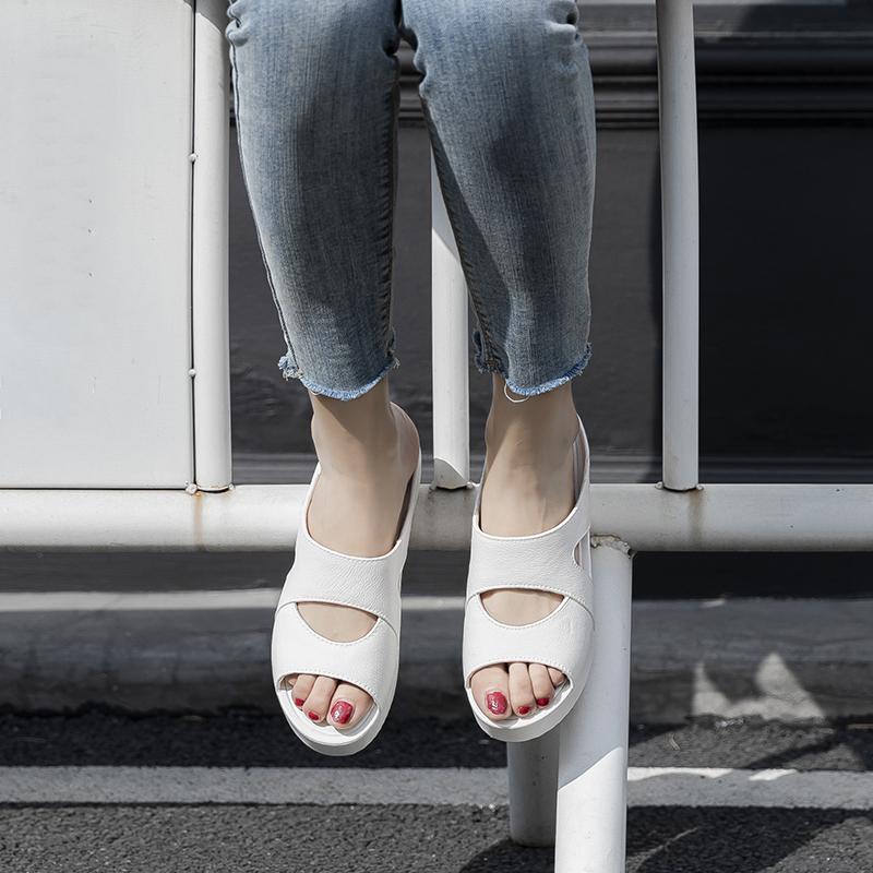 Order A Size Up Women's Slip-On Wedge Sandals Open-Toe Non-Slip Rubber Slippers