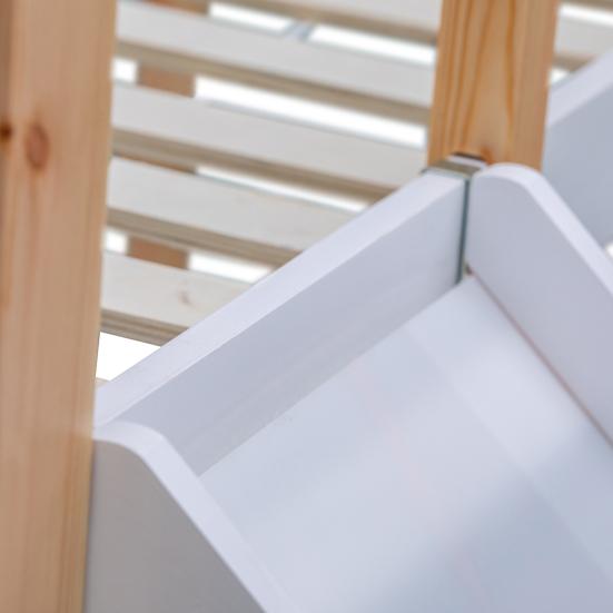 Bunk Bed with Fence Anti-fall Device Characteristic Windows Ladder Wood Frame Family Loft Bed Home