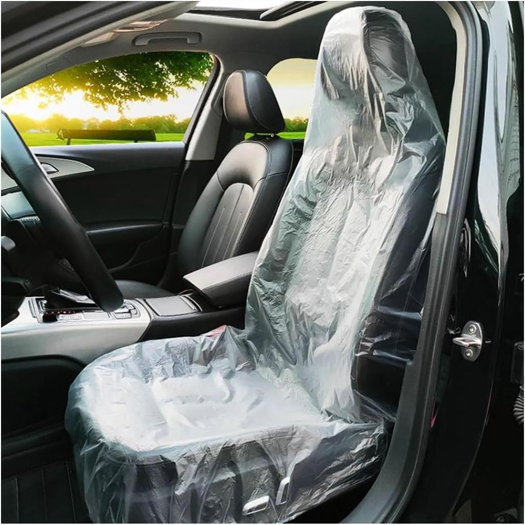 100 PCS Disposable Car Seat Covers, Dustproof Plastic Auto Seat Protective Covers, Universal Clear Vehicle Seat Protector for Airplane Seats, Salon