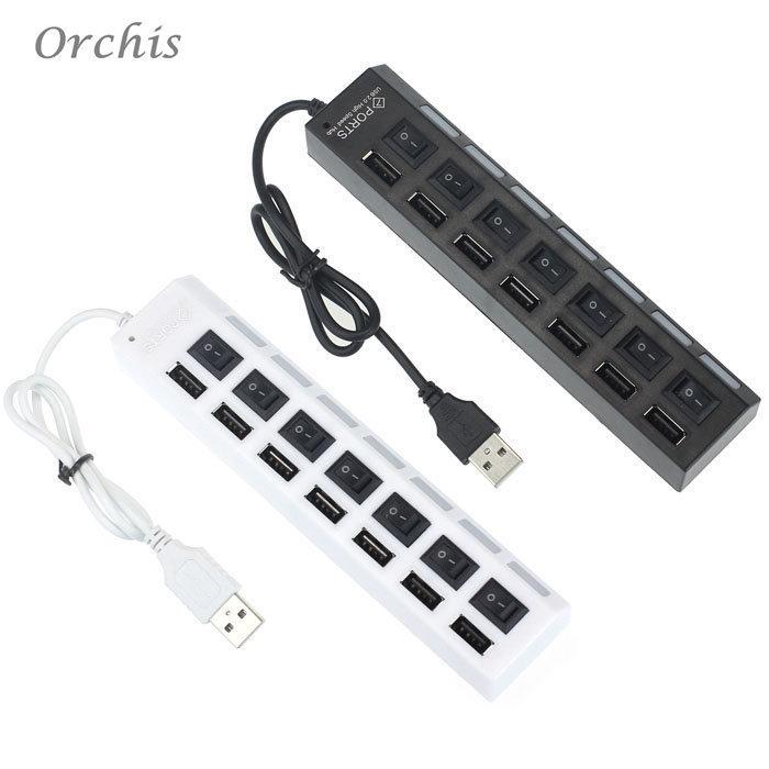 2 Ports / 7 Ports LED USB 2.0 Adapter Hub Power On / Off Switch für PC ...