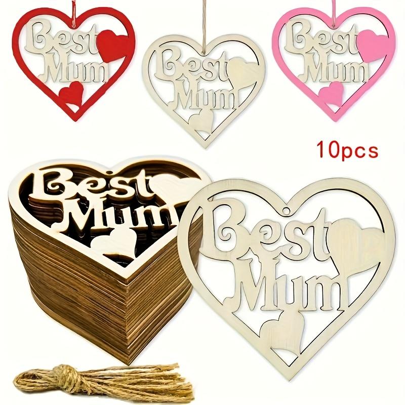 10/20 pieces of unfinished wooden heart-shaped Best Mom decorations - DIY Mother s Day gift, with a hollow heart design