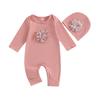 VISgogo 2 cs Newborn Rompers Spring Autumn Baby Girl Clothes Floral Cotton Blend Jumpsuit Overall + Hat Suit for 0-18 months