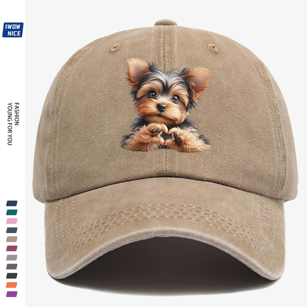 pc Cute Yorkshire Puppy with Heart and Paw Print Design Baseball Cap Comfortable and Breathable Casual Hat Adorable and Aesth