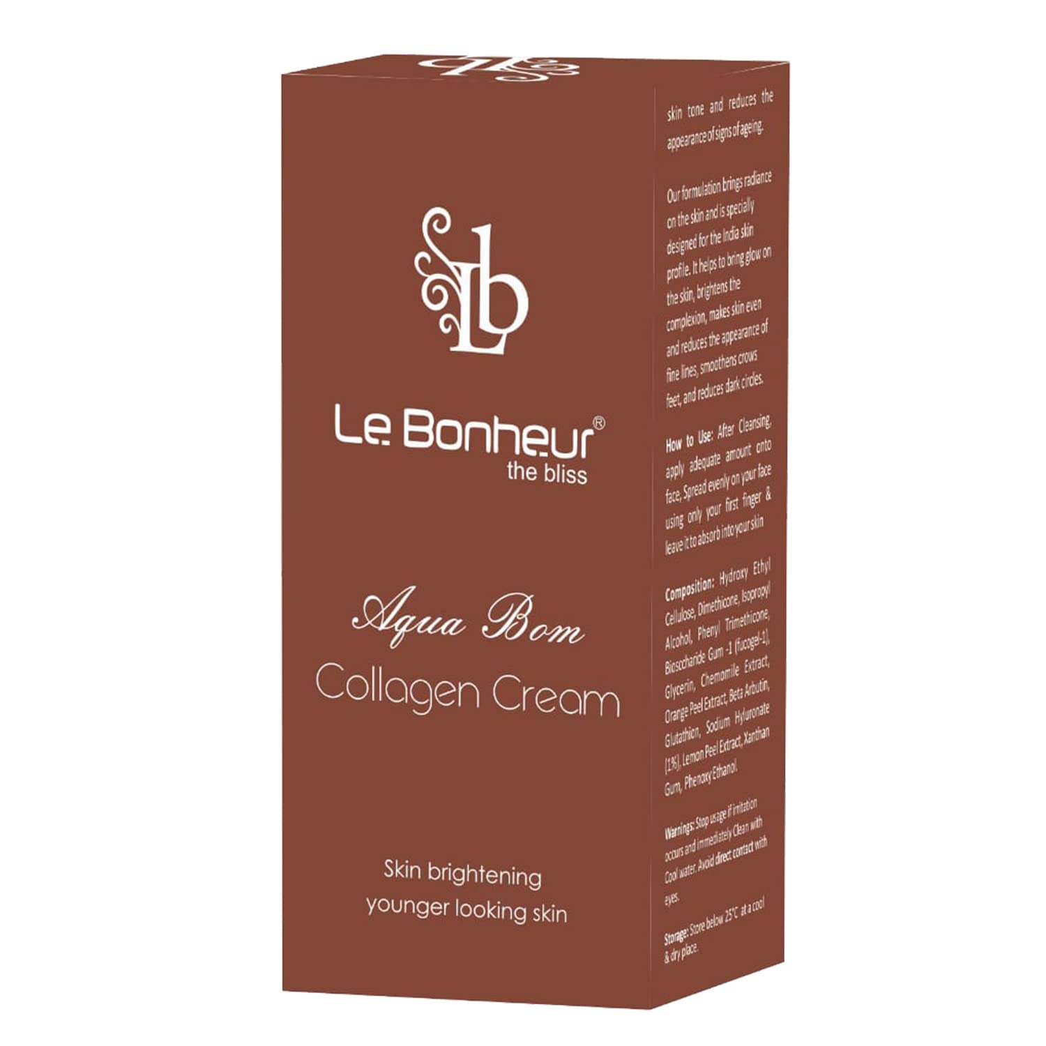 Le Bonheur Aqua Bom Collagen Cream | Deep Hydration Meets Youthful Glow | Marine Collagen, Vitamin E & A Cream for Bright Supple and Younger Lookin