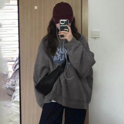Frauen Langarm O Hals lose Pullover weibliche Tops einfarbig Sweatshirts