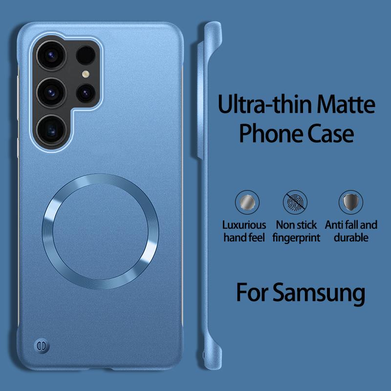 Matte Metallic Painting Frameless PC Hard Phone Case For Samsung Galaxy S25 S24 S23 S22 Plus Ultra Magnetic Wireless Charge Capa