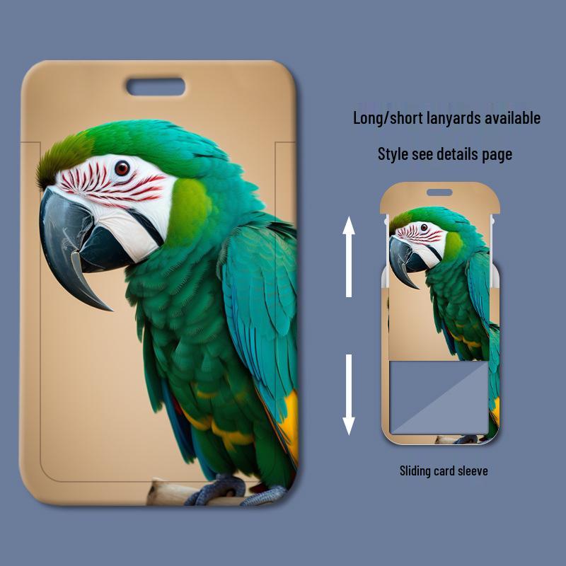 Macaw Cartoon Sliding Cover ID Badge Holder for Students and Work Access Cards