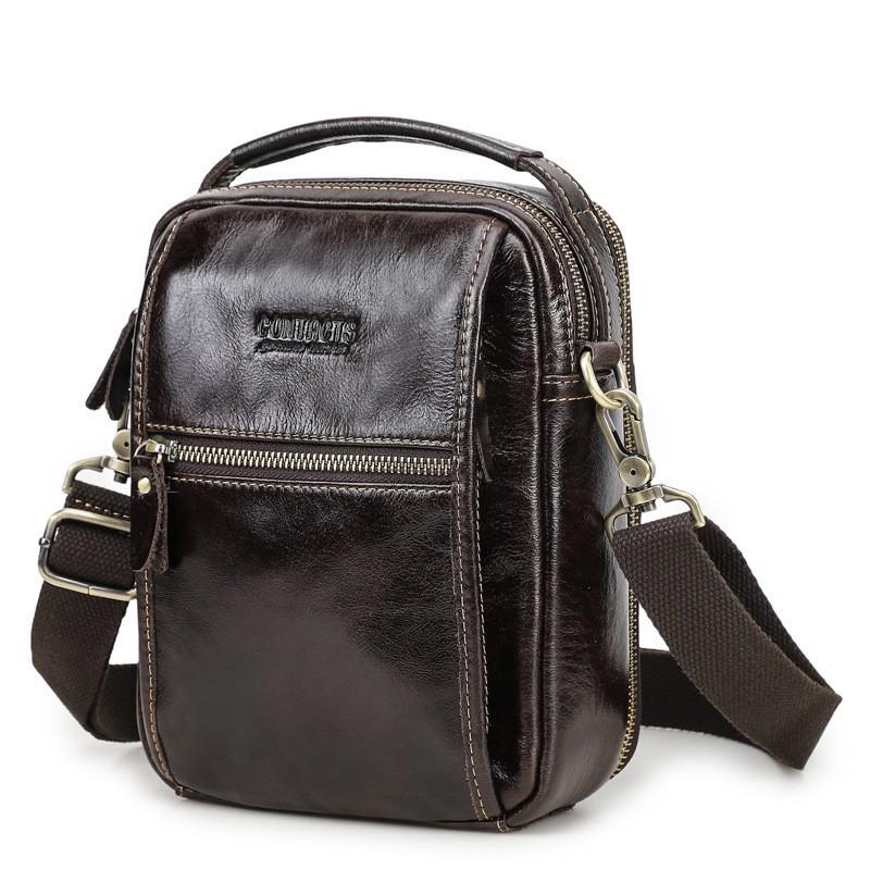 Black Angel Head Leather Passport Boarding Pass Storage Men's Shoulder Bag Multi Functional Genuine Crossbody