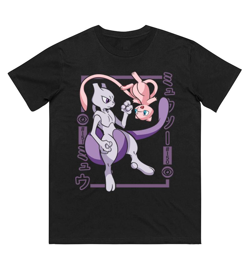Mewtwo Mew Printed Pure Cotton T-shirt for Men and Women Spring/Summer New Collection Fashion Short Sleeved Shirt