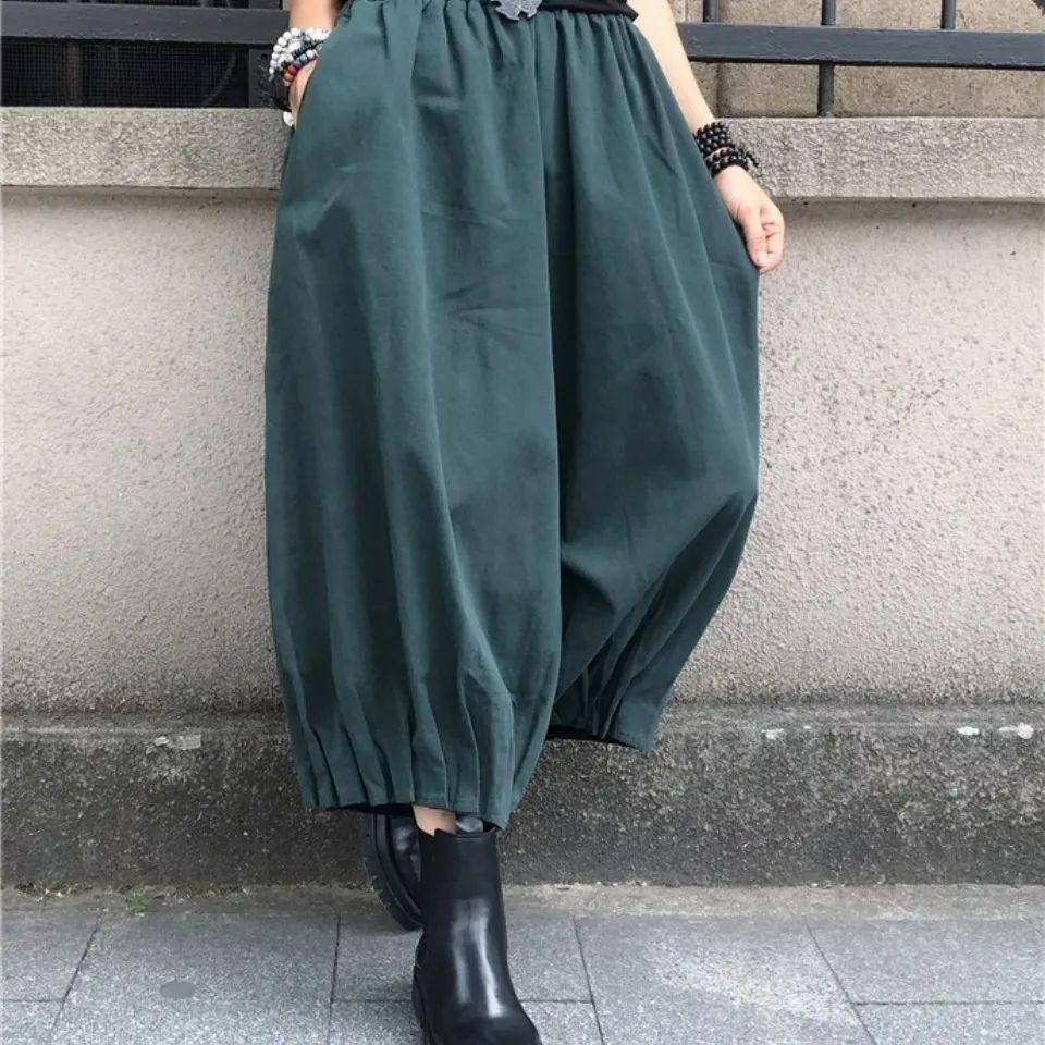 Plus Size Women's Spring and Summer Wide-leg Pants Bf Style Casual Pants Elastic Waist Nine-point Pants Loose Pleated Bloomers