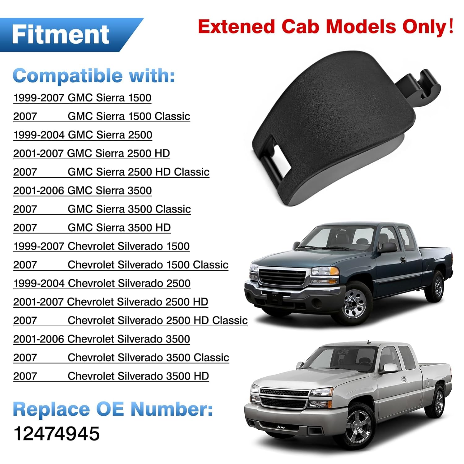 

TOP-MAX Extended Cab Rear Vent Window Latch Compatible with 1999-2007 Chevy Silverado GMC Sierra 1500 2500 3500, Body Side Vent Window Latch Replace