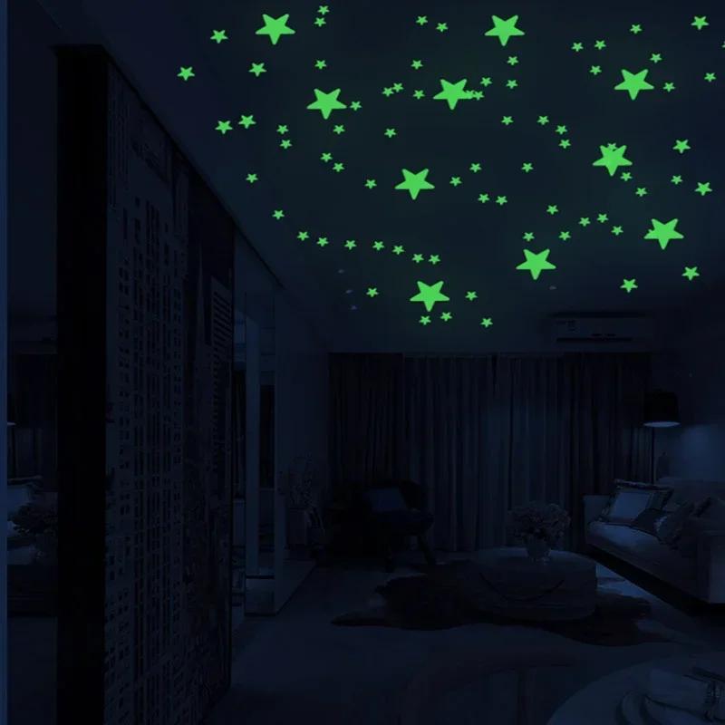 2-pack Luminous Wall Stickers Rooms Dots Stars Ceiling Wall Decals Glowing Stickers Decals Glow In The Dark Home Decor for Kids
