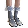 1 Pair Sheer Ruffle Mesh Splicing Ankle Socks with Bowknot Accent for Women Girls Fashionable Students Middle Tube Socks