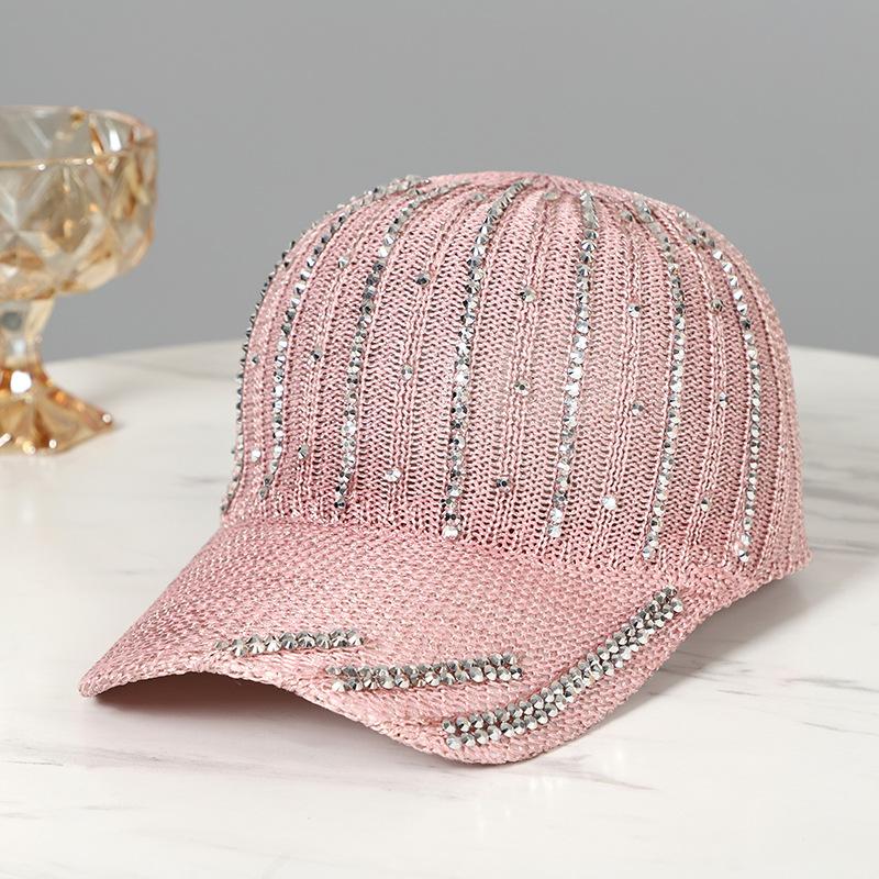 Hat Women's Hollow Breathable Knitted Cap Summer Versatile Rhinestone Baseball Cap Sun Protection Sun Hat Women