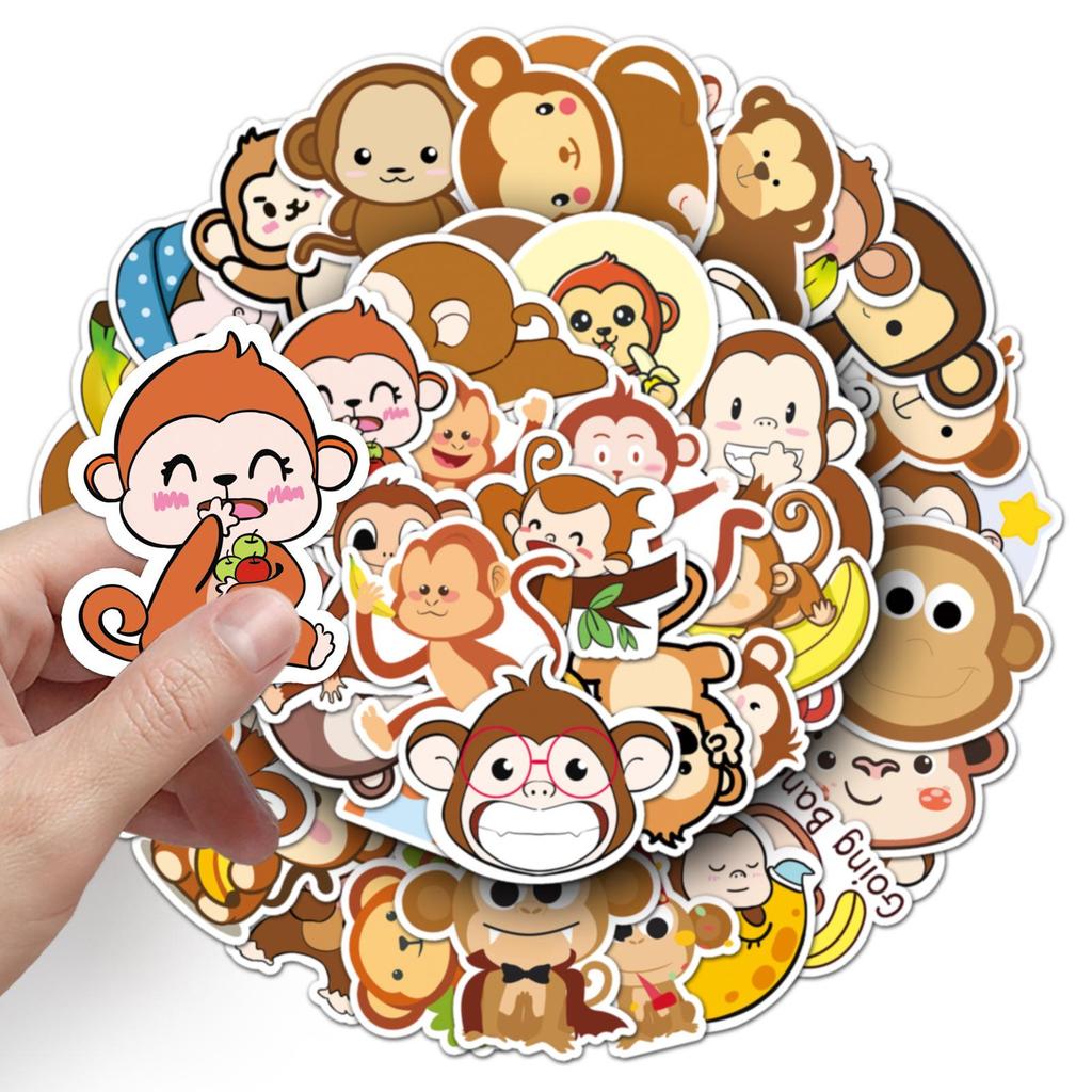 50pcs Creative Monkey Doodle Cartoon Animal Stickers for Phones & Suitcases - Waterproof & DIY