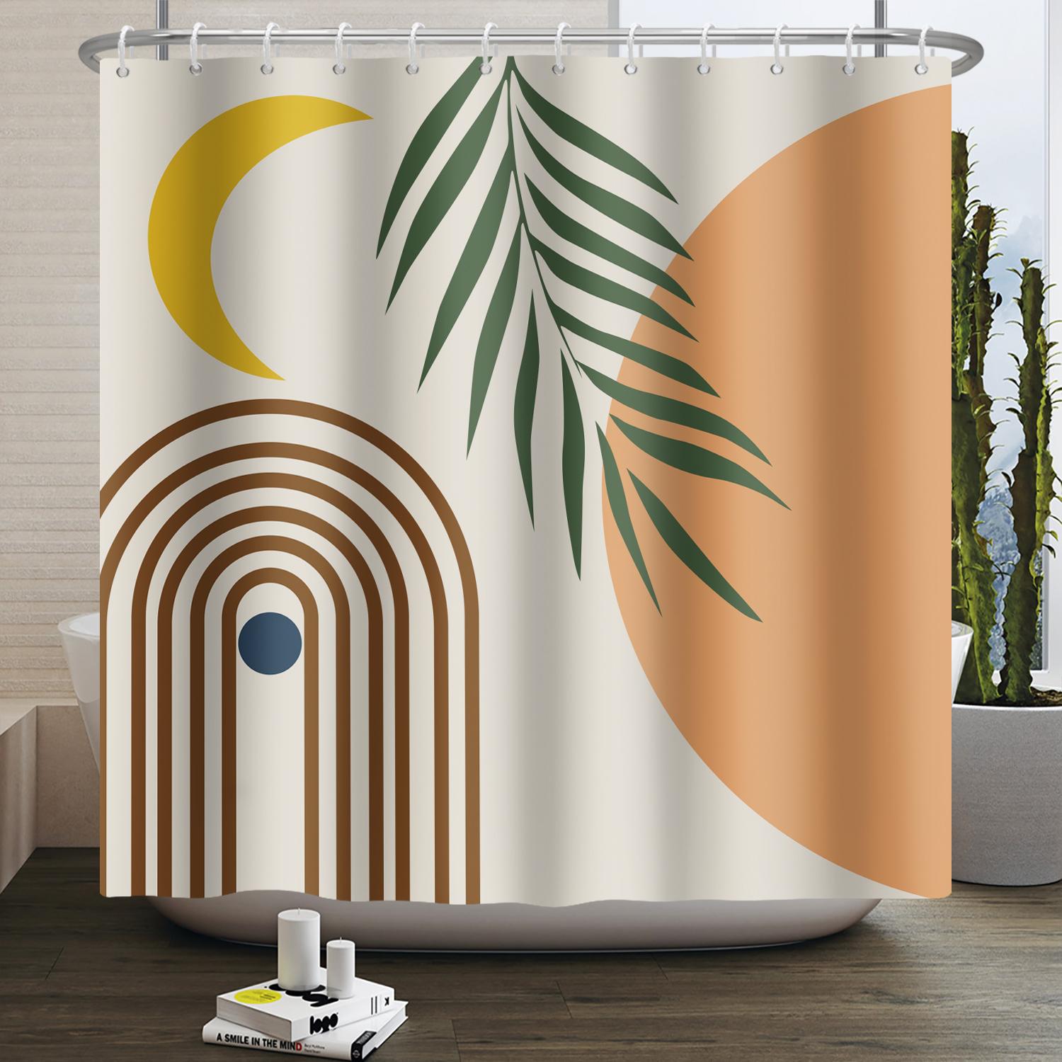 

Абстрактная душевая штора в стиле бохо середины века, зеленый лист, растение, современная арка, солнце, минимализм, скандинавский стиль, водонепроницаемая занавеска для ванной W120xH180cm