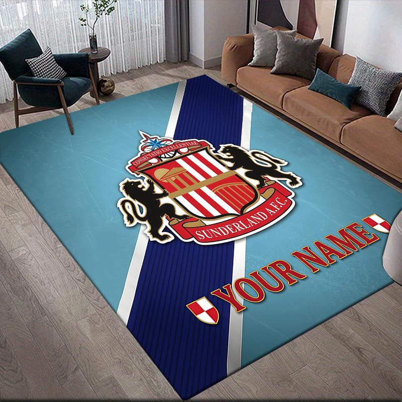 Custom Name Sunderland AFC2 Flannel Pattern Square Carpet,Area Rug,Carpet Rug for Living Room Bedroom Sofa Playroom Decor,Non-slip Floor Mat