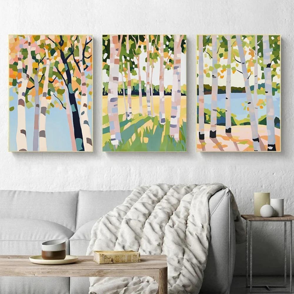Minimalist Abstract Birch Tree Lush Wall Art Rustic Nature Canvas Printing Poster Living Room Bedroom Home Decor Gift