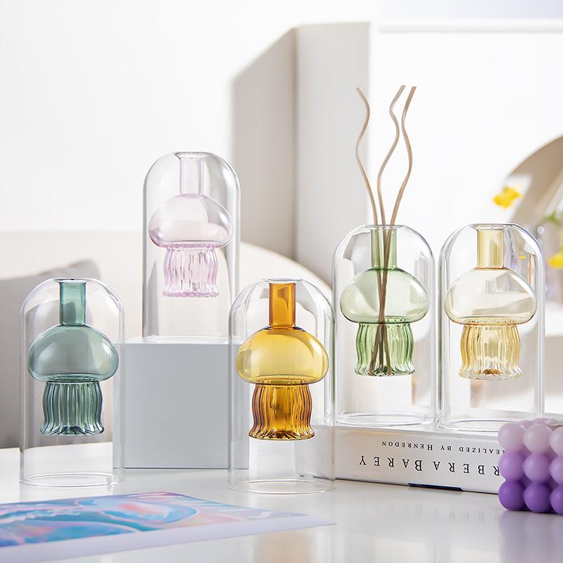 Glass Candlestick Cartoon Jellyfish Candle Holder Ocean Scented Bottle Essential Oil Candle Stick Holder Home Decoration
