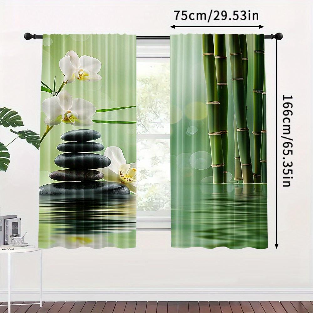 2PCS Bamboo Zen Sheer Curtains Semi-Transparent Polyester Rod Pocket for Living Room Bedroom Kitchen Dining Room