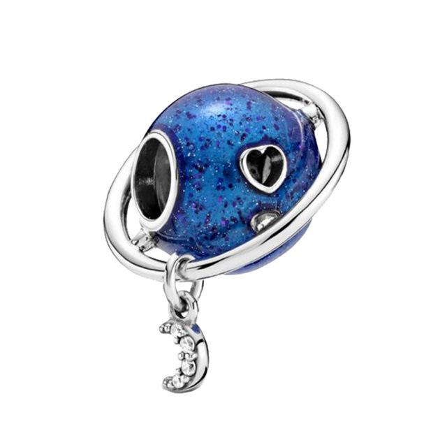 New 925 Silver Space Deep Blue Star Moon Charm Beads for DIY Bracelets Jewelry Making Boutique Accessories